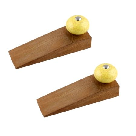 2 Pieces Yellow Pink Crackle Ceramic Wooden Door Stopper